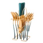 Set tacamuri stainless stell, 24 piese, cu suport, Venustar, verde-gold