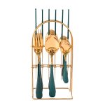 Set tacamuri stainless stell, 24 piese, cu suport, Venustar, verde-gold - imagine 5