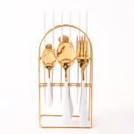 Set tacamuri stainless stell,24 piese, cu suport, Venustar, alb-gold
