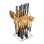 Set tacamuri stainless stell,24 piese, cu suport, Venustar, black-gold - imagine 4