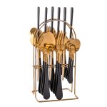 Set tacamuri stainless stell,24 piese, cu suport, Venustar, black-gold