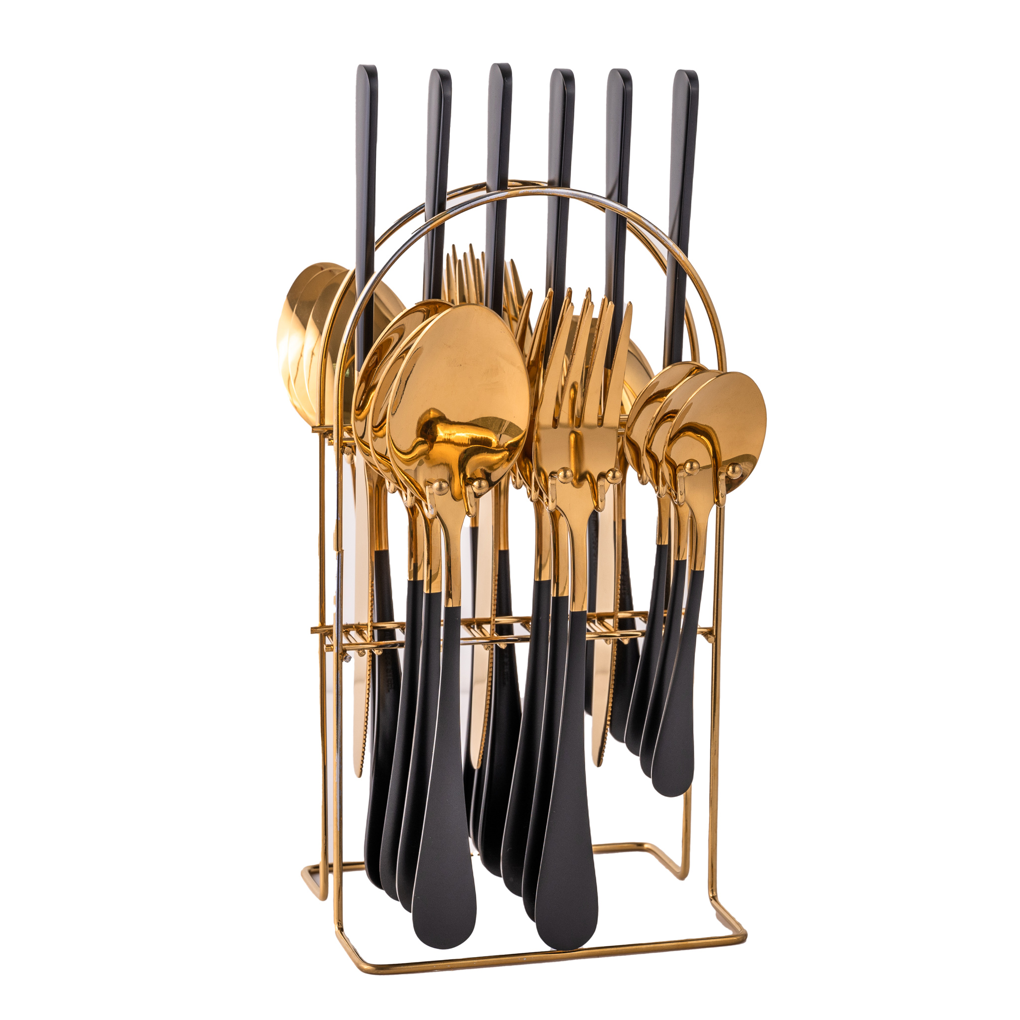 Set tacamuri stainless stell,24 piese, cu suport, TRENDY’S, black-gold (4) Set tacamuri stainless stell,24 piese, cu suport, Venustar, black-gold - imagine 1