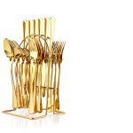 Set tacamuri stainless stell,24 piese, cu suport, Venustar, gold