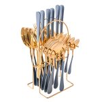 Set tacamuri stainless stell,24 piese, cu suport, Venustar, gri-gold - imagine 3