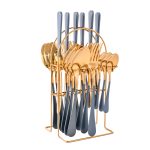Set tacamuri stainless stell,24 piese, cu suport, Venustar, gri-gold