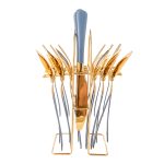 Set tacamuri stainless stell,24 piese, cu suport, Venustar, gri-gold - imagine 5