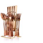 Set tacamuri stainless stell,24 piese, cu suport, Venustar, rose - imagine 3