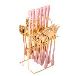 Set tacamuri stainless stell, 24 piese, cu suport, Venustar, rose-gold