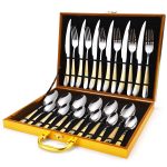 Set tacamuri din inox 24 piese, pentru 6 persoane, Venustar, luxury edition, crom-gold - imagine 3
