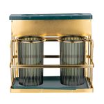 Suport tacamuri Venustar, cu doua recipiente si suport cutite, verde-gold - imagine 2