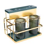 Suport tacamuri Venustar, cu doua recipiente si suport cutite, verde-gold - imagine 4