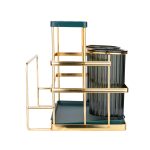 Suport tacamuri Venustar, cu doua recipiente si suport cutite, verde-gold - imagine 7