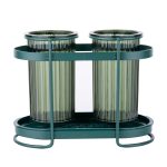Suport tacamuri Venustar, cu doua recipiente, verde-negru - imagine 2