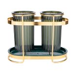 Suport tacamuri Venustar, cu doua recipiente, gold - imagine 2