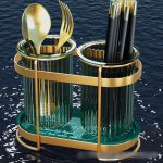 Suport tacamuri Venustar, cu doua recipiente, gold