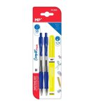 Set de scris, doua pixuri albastre si un marker fluorescent PA380