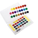 Paleta acuarele cu vopsea solida, 24 culori, burete si pensula cu rezervor de apa