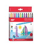 Set 12 markere triunghiulare colorate cu sclipici, 12 cm