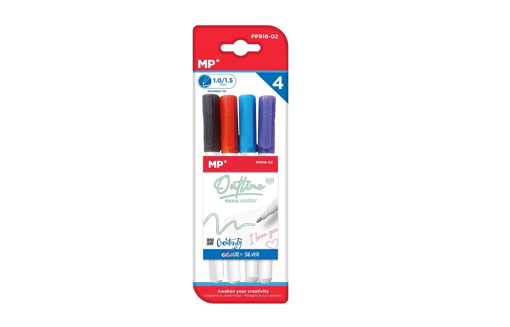 45114283 Set 4 markere arginti cu sclipici, scriere margine colorata - imagine 1
