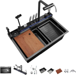 Chiuveta multifunctionala inox VENUS STAR, cu led, baterie apa purificata si dozator sapun lichid incorporat si suport cutite 75 x 46 cm VNS CVT11 - imagine 3