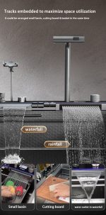 Chiuveta multifunctionala inox VENUS STAR, cu led, baterie apa purificata si dozator sapun lichid incorporat si suport cutite 75 x 46 cm VNS CVT11 - imagine 2