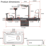 Chiuveta multifunctionala inox VENUS STAR, cu led, baterie apa purificata si dozator sapun lichid incorporat si suport cutite 75 x 46 cm VNS CVT11 - imagine 6