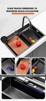 Chiuveta multifunctionala inox VENUS STAR cu led, gri 75×46 si suport cutie, VNS CVT5