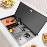 Chiuveta multifunctionala inox, VENUS STAR, gri 90×50 cm, cu capac rabatabil VNS CVT2 - imagine 4