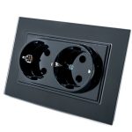 Priza Dubla Negru cu Rama din Sticla - imagine 2