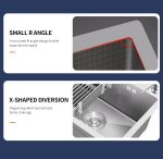 Chiuvetă Bucătărie Inox SUS304 Argintiu 60x45 cm – Model Fagure, Coș de Scurgere, Dispenser Săpun și Sifon Inclus - imagine 4