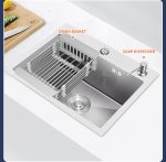 Chiuvetă Bucătărie Inox SUS304 Argintiu 60x45 cm – Model Fagure, Coș de Scurgere, Dispenser Săpun și Sifon Inclus