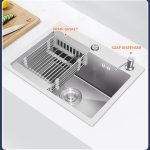 Chiuvetă Bucătărie Inox SUS304 Argintiu 60x45 cm – Model Fagure, Coș de Scurgere, Dispenser Săpun și Sifon Inclus