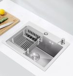 Chiuvetă Bucătărie Inox SUS304 Argintiu 60x45 cm – Model Fagure, Coș de Scurgere, Dispenser Săpun și Sifon Inclus - imagine 2