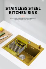 Chiuvetă Bucătărie Inox SUS304 Auriu 60×45 cm – Design Tip Fagure, Coș de Scurgere, Dispenser Săpun și Sifon Inclus