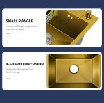 Chiuvetă Bucătărie Inox SUS304 Auriu 60×45 cm – Design Tip Fagure, Coș de Scurgere, Dispenser Săpun și Sifon Inclus - imagine 3