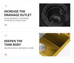 Chiuvetă Bucătărie Inox SUS304 Auriu 60×45 cm – Design Tip Fagure, Coș de Scurgere, Dispenser Săpun și Sifon Inclus - imagine 7