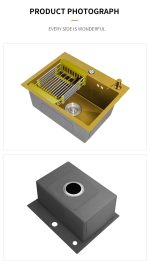 Chiuvetă Bucătărie Inox SUS304 Auriu 60×45 cm – Design Tip Fagure, Coș de Scurgere, Dispenser Săpun și Sifon Inclus - imagine 8